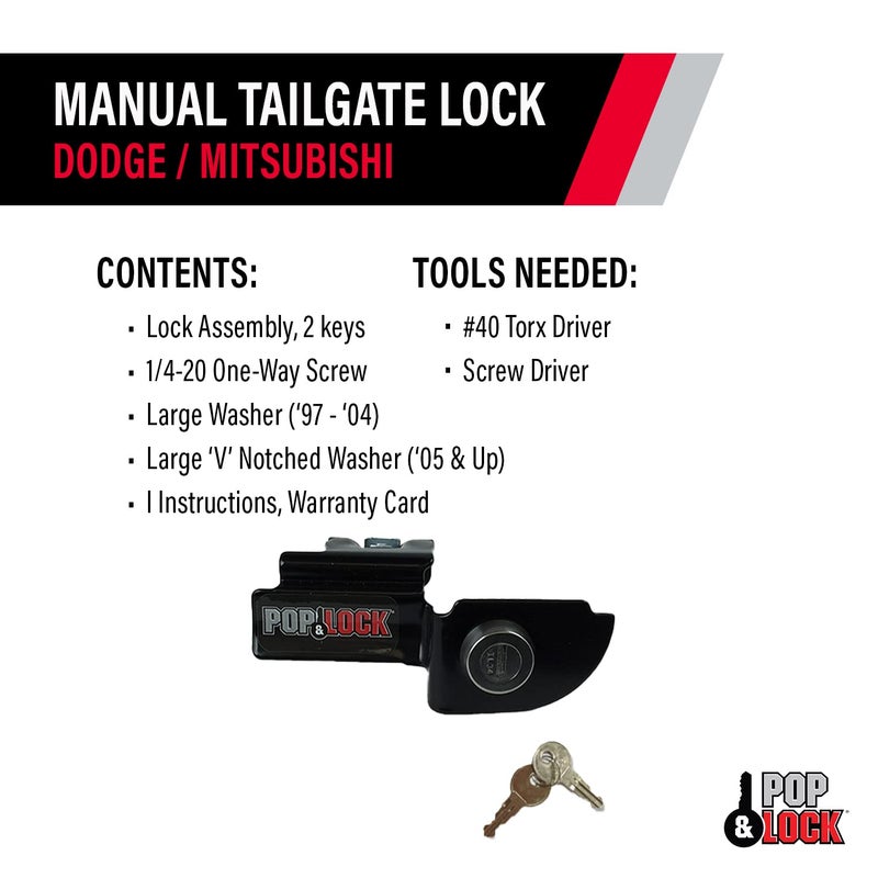 Pop & Lock - PL3600 Black Manual Tailgate Lock for Dodge Dakota and Mitsubishi Raider - Image 5